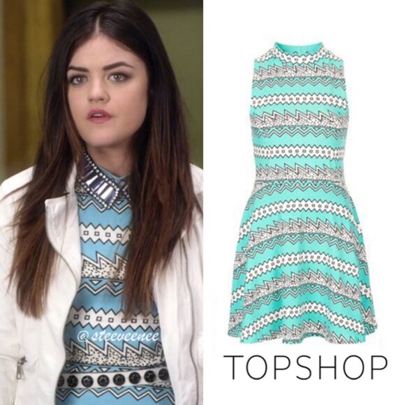 Topshop Zigzag Mock Neck Tunic Dress ASO Aria Montgomery - Picture 1 of 11